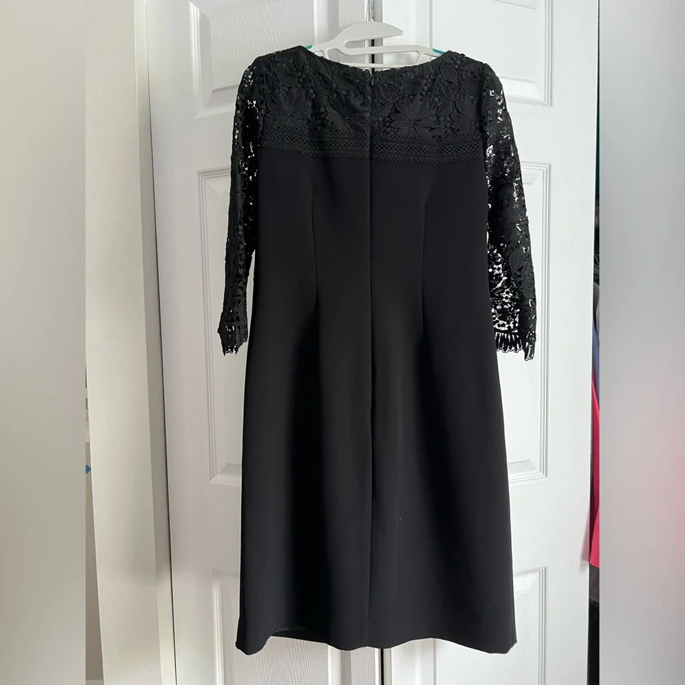 Women’s Talbots Long Lace Sleeve Black Sheath Knee Length Occasion Dress EUC - Picture 4 of 6